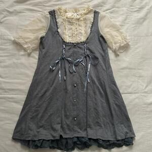 Axes Femme bluish grey and cream dress lace detailing and corset lacing look